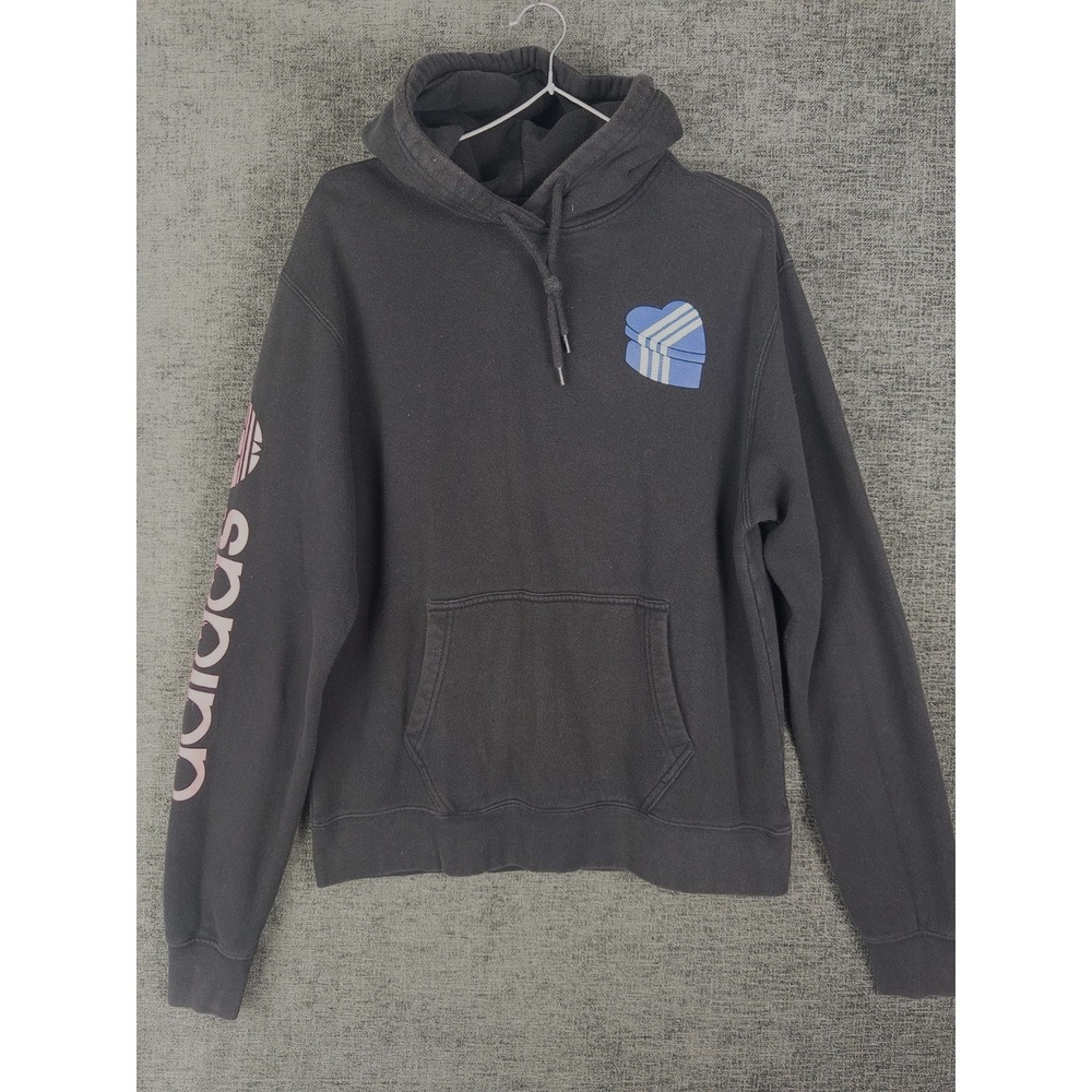 Adidas 3 Striped Hoodie Mens S Black Logo Hearth Pullover Fleece Spell Out
